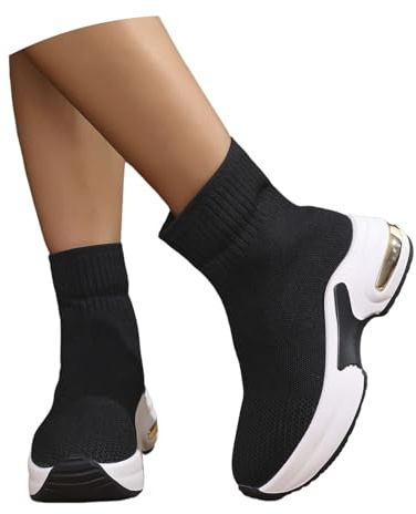 LDXEQIZ Botines De Punto Botas Cortas Transpirables for Mujer Botines Deportivos Botas De Plataforma con Cuña Cómodos Elásticos Zapatos De Tobillo Sin Cordones for Primavera/otoño(Black,41 EU)