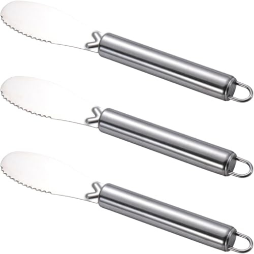 TOYZFRIENDY Lot de 3 Spatules à Beurre et Fromage en Acier Inoxydable Couteaux à Tartiner Multifonctions Manche Long Ergonomique Usage pour Sandwich Confiture et Pâtisserie Ustensiles