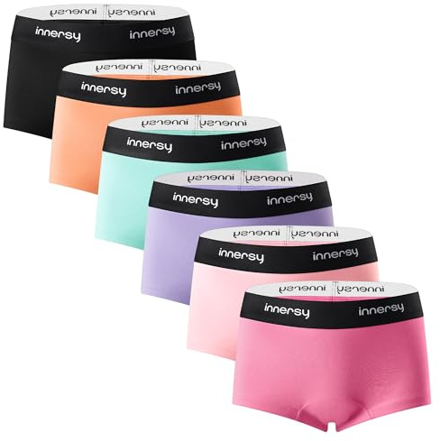 INNERSY Underbyxor, flickor, boxershorts, bomull, hipster, underkläder, tonåring, 8–16 år, 6-pack