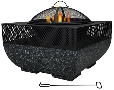 Braciere BBQ Quadrato 2in1 con Griglia Inclusa MGO + Ferro Verniciato a Polvere – Focolare da Giardino con Coperchio Parascintille 55x55 cm