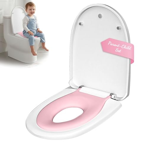 Mannicix Abattant WC Familial, Abattant de WC avec Siège pour Enfant | Siège de Toilette avec Fermeture Douce pour Toilettes, Amovible en Forme de U, Fermeture en Douceur, Nettoyage Facile