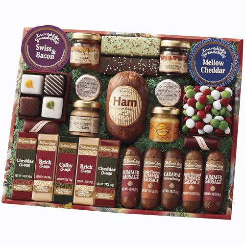 The Swiss Colony 25 Holiday Favorites – Summer Sausage Meats and Cheeses, Assorted Chocolates, and Spreadables, Sweet and Savory Treats, Gift for Holidays, Christmas, or Birthdays, Food Gift Box