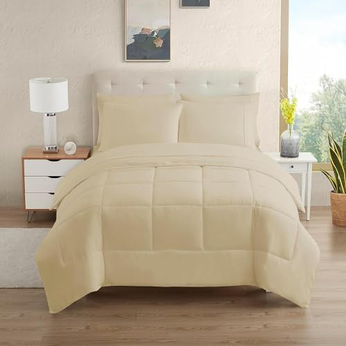 Sweet Home Collection Ultra Soft Down Alternative Set & Luxurious Bed Sheets, Polyester, Beige, Queen