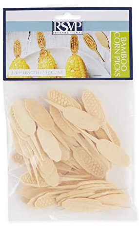 RSVP International Corn On the Cob Holders/Appetizer Picks Set Protect Hands from Heat & Mess, Disposable, 50-Count, Bamboo