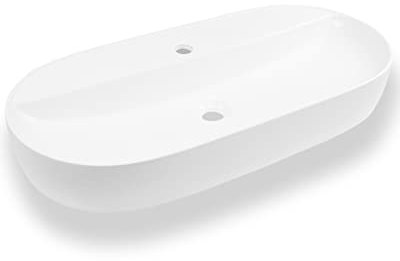 Art-of-Baan Premium Waschbecken oval - Hochglanz Aufsatzwaschbecken - Keramik-Becken für Waschtisch - Waschschale weiß - 610 x 400 x 120 mm