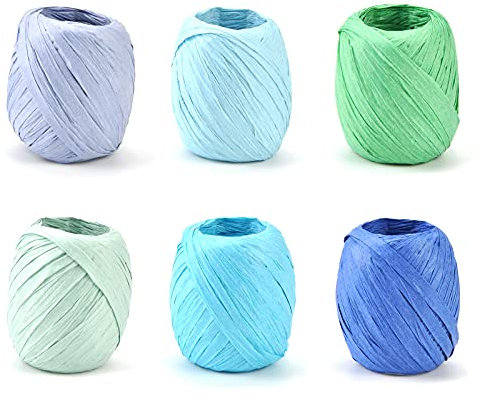 Keleily Raffia Bast Bunt 6 Rolle Papierband Natur Bastband Geschenkband Raffia Bastband für Bastelarbeiten, Sammelalbumdekorationen, Geschenkboxverpackung, Weben, Weihnachten, Florist, 3 cm x 20 m-A