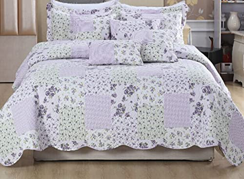 PRIME LINENS Luxury Quilted Patchwork Bedspread Bed Throw 3 Piece Bedding Set Includes Comforter & 2 Pillow Shams Floral Design Coverlet Embroidered (Province, Double)