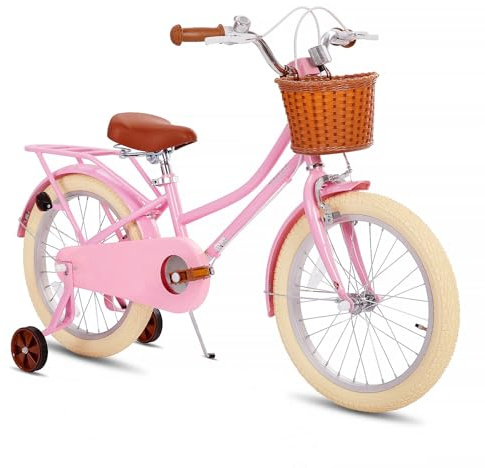 STITCH 18 Inch Kids Bike with Basket & Stabilisers, Kids Bike for 6-9 Years Old Girls, 18 inch bike with kickstand for girls,Pink…