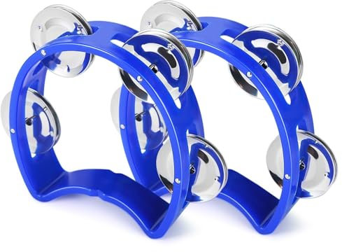 Flexzion Tamburin Hand Bell Percussion Musikinstrumente (Blau, 2 Stück), Kunststoff Musikinstrument Halbmond Mini D Handheld Shaker, Jingle Bells