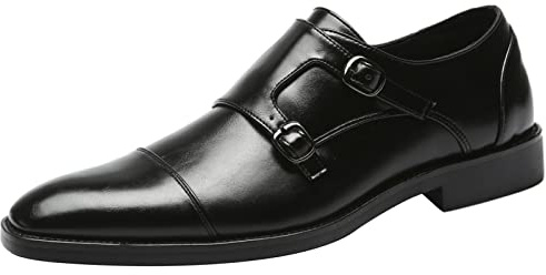 ANUFER Caballero Elegante Puntera Doble Hebilla Zapatos de Monje Imitación Cuero Formal Zapatos de Vestir Negro SN070533 EU42