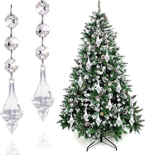 15PCS Christmas Tree Hanging Ornaments, Clear Crystal acrylic Prism Parts Chandelier Lamp Teardrop Hanging Decorations Perfect for Christmas Tree Decorations (Cuspidate-15pcs)