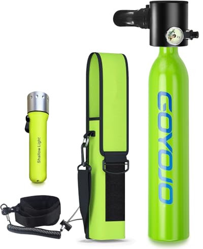 GOYOJO Botella Aire Buceo Mini 0,5L, 5-10 Minutos Equipo de Buceo Portátil Mini Tanque de Buceo Sistema de Buceo para Entrenamiento de Respiración de Buceo Submarino, Turismo/Limpieza de Barcos