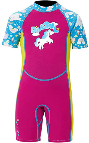 Traje de neopreno para niños y niñas, manga corta, retención de calor, protección UV, 2,5 mm, neopreno, traje de buceo, de una pieza, manga corta, traje de baño con cremallera, cálido, traje de baño