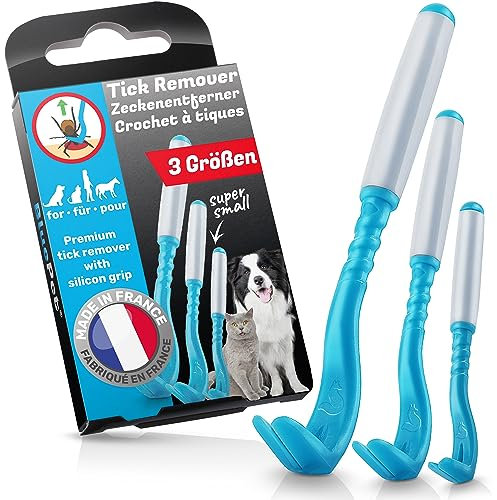 BluePet 3er Set Premium Zeckenhaken für Hunde, Katze, Pferd & Mensch wie Zeckenzange I Zeckenhebel d. bewährte Zeckenentferner I Alternative zu Zeckenpinzette Zeckendreher Zeckenschutz Zeckenmittel