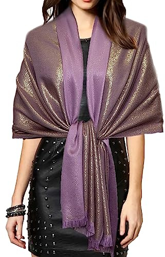 Bufandas y envolturas de pashmina metálica brillante para mujer, bufanda larga de fiesta de color sólido de dos tonos, talla única