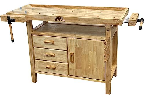LUMBER JACK WB1200DC3 Woodworking Bench, Heavy-Duty Workbench with Front & Tail Vice (7 Capacity), Soft-Close Drawers, On-Board Storage & Bench Dog Clamping System, FSC Certified