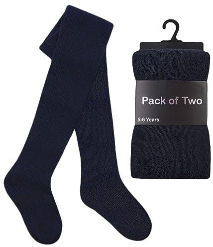 ZRWASKA® Lot de 2 paires de collants pour école en coton pour enfants, filles, uniforme scolaire, collants épais en coton chaud majoritaire unis pour l'hiver, collants unis super doux pour filles