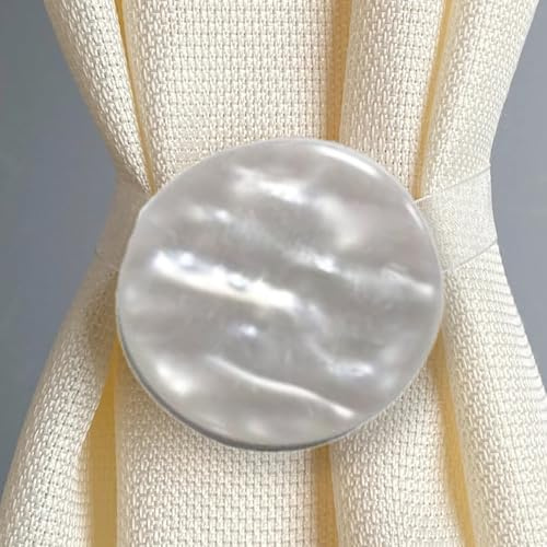Fermatenda Rotondi con Calamita Potente, stile Madreperla – Per Tende Spesse o Leggere – Vari Colori (2, BIANCO)