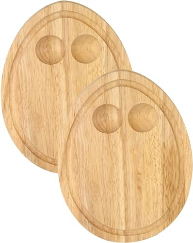 Cole & Bailey® Set of 2 Hevea Wood Breakfast Board Egg Shaped Serving Tray with Egg Holders, Dippy Eggs. 24L x 18W x 1.5Th cm