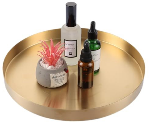 MUXHEL Deko Tablett Rund, 30cm tablett Gold, tablett serviertablett Dekoteller, Edelstahl platzteller Gold, Metall Dekotablett für Adventskranz Teller Dessert Kosmetik Schmuck Kerzen