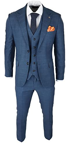 Costume Homme 3 Pièces à Carreaux Prince de Galles Style Classique Bleu Coupe Moderne Légère et Ajustée - Bleu 60