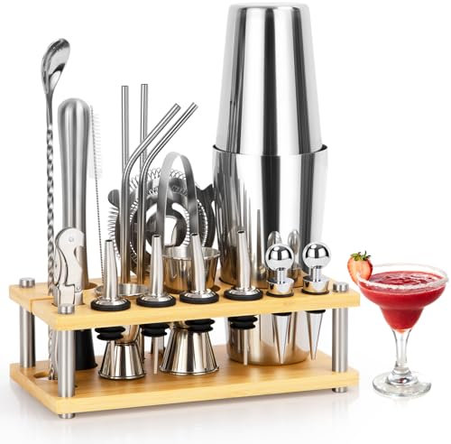 MUUKAIII 750ML Set da Cocktail Boston Shaker, 20 Pezzi di Accessori per Cocktail in Acciaio inox, Set Professionale per Barman con Supporto Regalo per Uomini Donne Amici