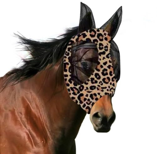 Fliegenmaske Pferd, Atmungsaktive Pferdemaske, Fliegenmaske Pferd UV-Schutz, Maske mit Ohrenschutz (L)