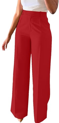 Unybwonn - Pantalones de vestir de pernera ancha para mujer, cintura alta, pernera recta, pantalones para el trabajo, pantalones informales con botones