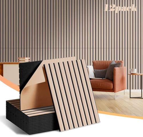 Acoustic Panels 12 Pack - Covers 16 Sq Ft, Self-Adhesive 3D Soundproof Wall Tiles, 16”x12” Decorative Panels for Studio, Home Office & Gaming Room (Camel)