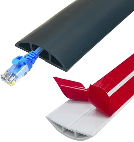 Canalina autoadesiva per cavi per pavimento, protezione dagli inciampi, in PVC, larghezza 60 mm, canale flessibile per cavi vuoto, per condutture elettriche, canale per cavi (nero, 3 m)