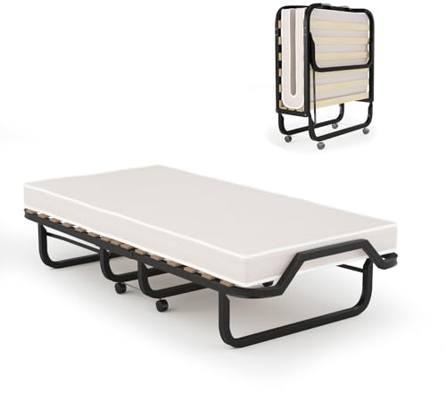 GOPLUS Lit Pliant 1 Personne, Matelas 80x190CM, Lit Pliant Adulte avec Matelas en Mémoire 10 cm Orthopédique,Charge 120KG, Lit Pliable 1 Personne pour Invités et Othopédiques(Beige)