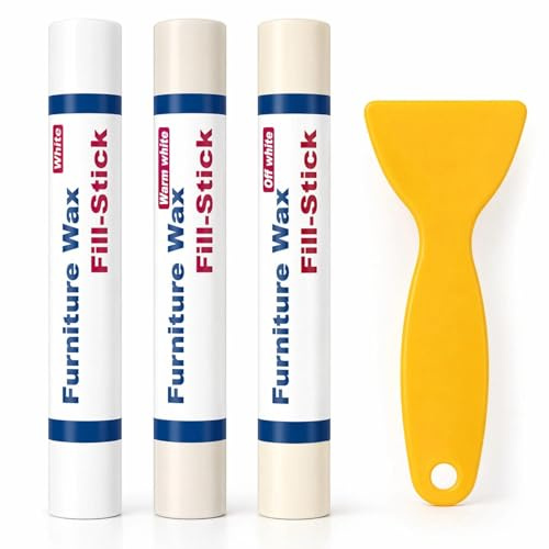 Kenbry Wood Filler Sticks 3 Colors White Wax Fill Stick, Wood Repair Kit for Scratches, Crack, Scuffs, Gouges on Wooden Funiture, Floors, Cabinets, Tables, and Doors-Rub Briskly Repair
