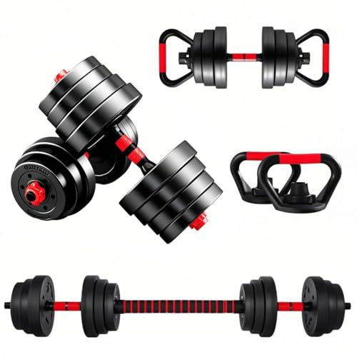 Verstellbare Hanteln, Freigewichtsset mit Verbindungsstück, 4-in-1-Hantel-Set verwendet als Langhantel, Kugelhanteln, Liegestütz-Ständer, Fitnessübungen für Zuhause