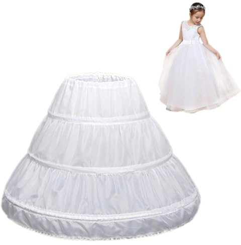 Jupon Crinoline,Filles Jupon,Robe De Fille De sous La Jupe,Blanc,65cm | 3 Cerceaux, A-Ligne,Taille éLastique,Dentelle Garniture,pour Princesse Jupe,Robe de Mariée
