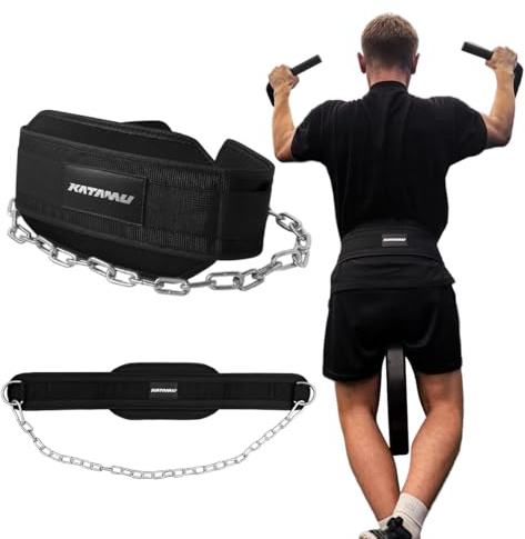 Katamu Dip Belt with Chain for Weightlifting – 440lbs Weight Capacity Premium Leather Weightlifting Belt for Pull Ups, Dips & Squats, Ergonomic Back Support, Heavy Duty for Men & Women