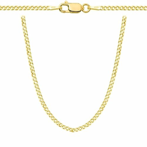 Collar de oro para hombre de Zelya, cadena de tipo Panzer, plata dorada 925/585, collar clásico, ancho de 0,2 mm, unisex para hombre y mujer, caja con grabado para un regalo personalizado, 50 cm