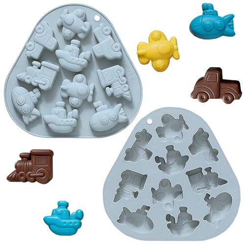 QUNXON Bilar Tårtdekoration chokladform silikon, 2 stycken silikonform bil, silikonbakform, tårtdekoration, bil, 3D-drag, kakform för kakor, choklad, desserter, puddingar, isbitar, tvål (blå)