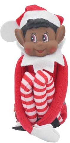 Cautivadora figura de niño elfo negro de pierna larga regular, color rojo, 12 pulgadas, inspirada en el pequeño ayudante de Papá Noel, cuenta con cara de vinilo y cuerpo suave, diversión familiar