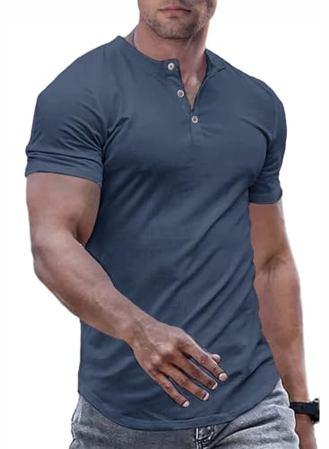 JMIERR Mens T Shirt Golf Henley Shirts Crewneck Longline Gym Workout Athletic Top Tees with Button