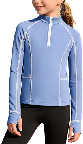 Miaeowve Kids Girls Horse Riding Zip-Up Shirt Stand Collar Long Sleeve Thumb Holes Top with Pockets Purple 11-12 Years