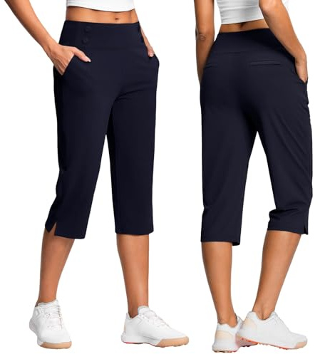 Susenstone Pantalon 3/4 Été Décontracté pour Femmes 3/4 Capris Loisir Léger Crop Bureau Taille Haute Coupe Détendue Ceinture Tricot Élastique Large Court Jogging Pantacourt avec Poches