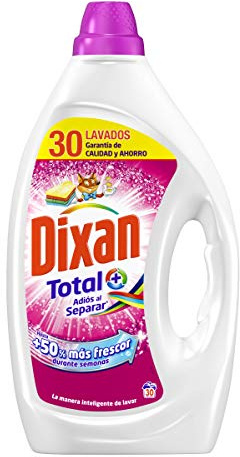 Dixan Gel Adiós al Separar Total 3+1, Detergente Líquido para Lavadora 30 lavados, jabón líquido para la ropa de color, Limpieza, luminosidad y frescor