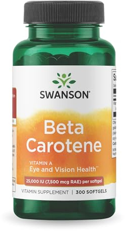 Swanson Beta-Carotene Vitamin A 25,000 IU Eye and Skin Health Supplement for Adults Seeking Vision and Immune Support - 7,500 mcg (300 Softgels)