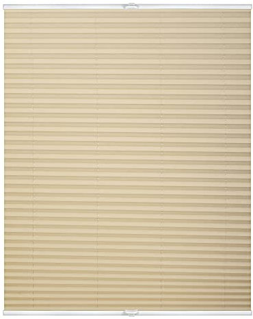 Lichtblick Plissee Klemmfix, ohne Bohren, verspannt, lichtdurchlässig, Blickdicht, Uni, mit eleganter Crushed Optik Creme,90 cm x 210 cm (B x L)