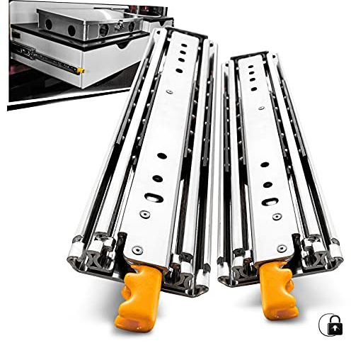 AOLISHENG Schubladenschiene Vollauszug 950 mm, Schwerlastauszug 76 mm Breite mit Verriegelung 150 kg Tragkraft, für Werkstatt, Industrie, LKW und Maschinenbau, 1 Paar (2 Stück)