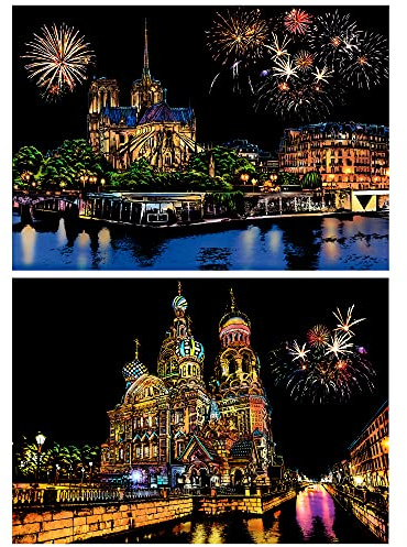 Scratch Painting Kits for Adults Rainbow Painting Art Paper, World Famous City DIY Night View Scratchboard for Adults with 4 Tools,Size 11.2''x16'' (Notre Dame de Paris)
