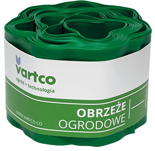 Vartco Rasenkante Gartenzaun Wellige Beeteinfasung Mähkante Garten Palisade Wurzelsperre Kunststoff (Grün, 10cm x9m)