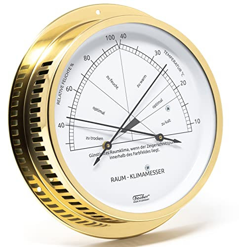 Fischer 5091-45 - Raum-Klimamesser – 155 mm Synthetic-Hygrometer und Bimetall-Thermometer aus Messing Made in Germany
