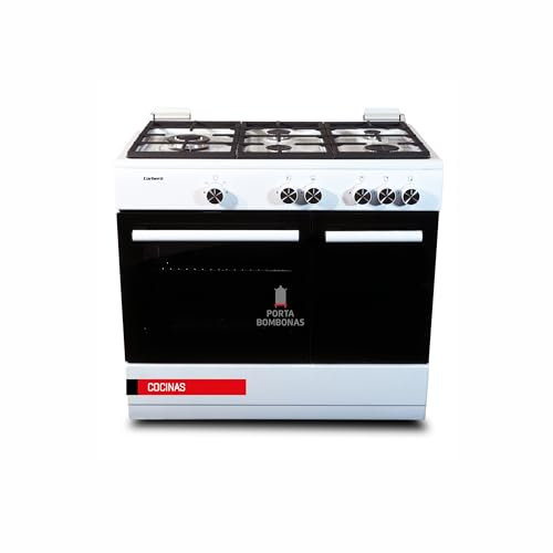 Corberó - Cocina de Gas Butano 60L | CCSF5GB922W | 5 Fuegos | Wok a la Izquierda | Encendido Manual | Portabombona | Fácil Limpieza | Cajón Calientaplatos | Sin Tapa | 80x90x60