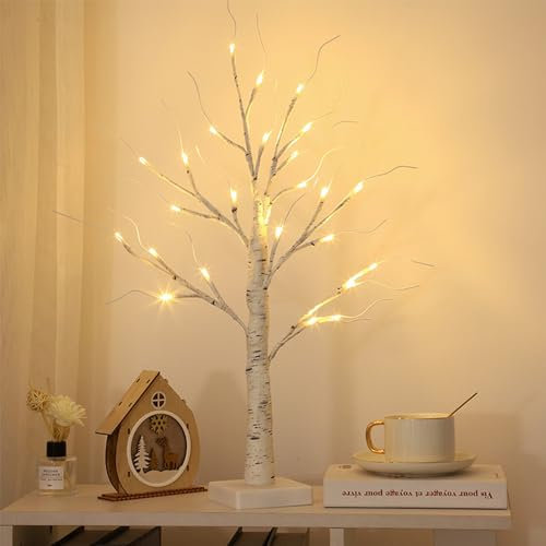 Lichterbaum Lichterzweige - 60cm/2FT 24 Warmweiß LEDs Bäumchen Birken Dekozweige Batteriebetrieb für Zuhause Geburtstag Hochzeit Innendekoration Party Weihnachtsbaum Dekorationen